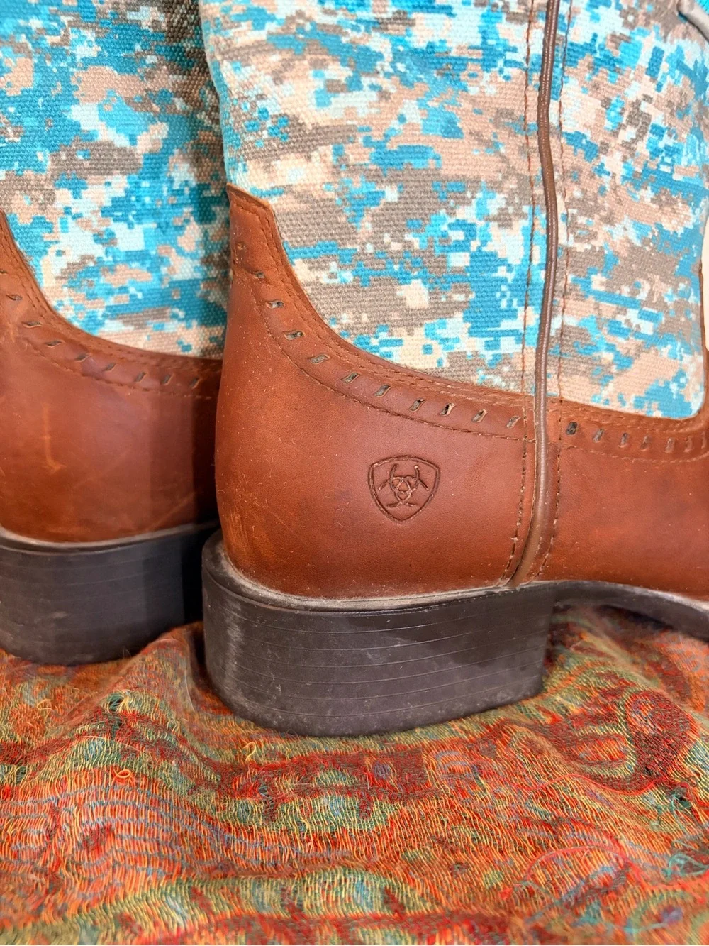 Ariat Turquoise Camo Leather Cowboy Boots - Picture 5 of 5